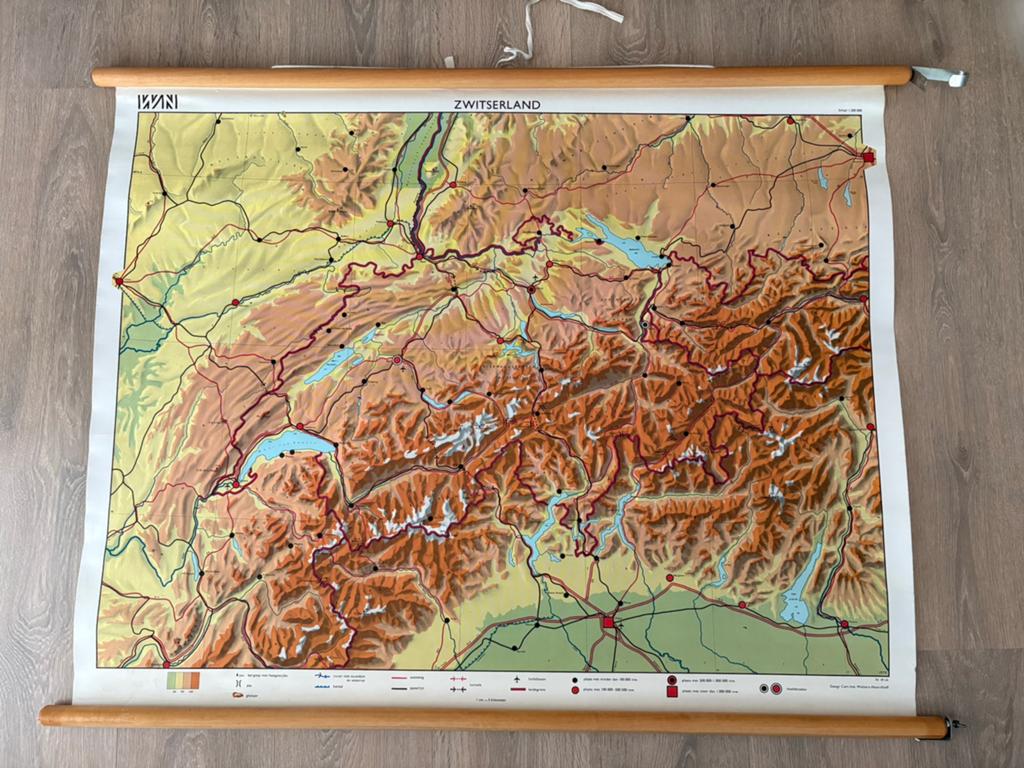 Vintage schoolplaat Zwitserland, Antiek en Kunst, Antiek | Schoolplaten, Ophalen, Aardrijkskunde