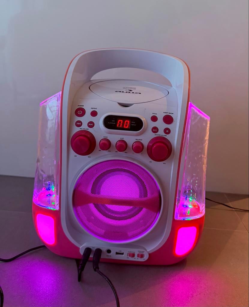 Karaoke set met lichtshow en microfoons - Roze, Ophalen of Verzenden, Zo goed als nieuw, Complete set