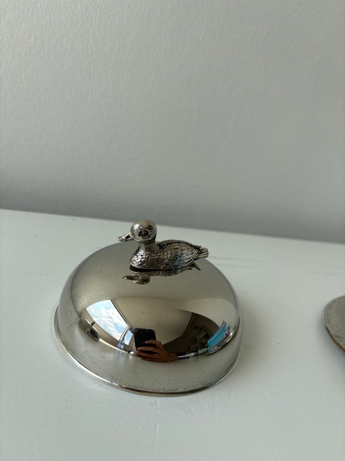 Set van 5 zilverkleurige eendenboterkuipjes met schotels, Ophalen