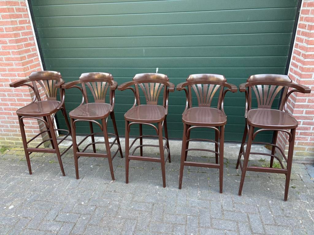 5 stuks thonet barkrukken met rugleuning café horeca kroeg, Huis en Inrichting, 5 krukken of meer, Ophalen of Verzenden, Zo goed als nieuw