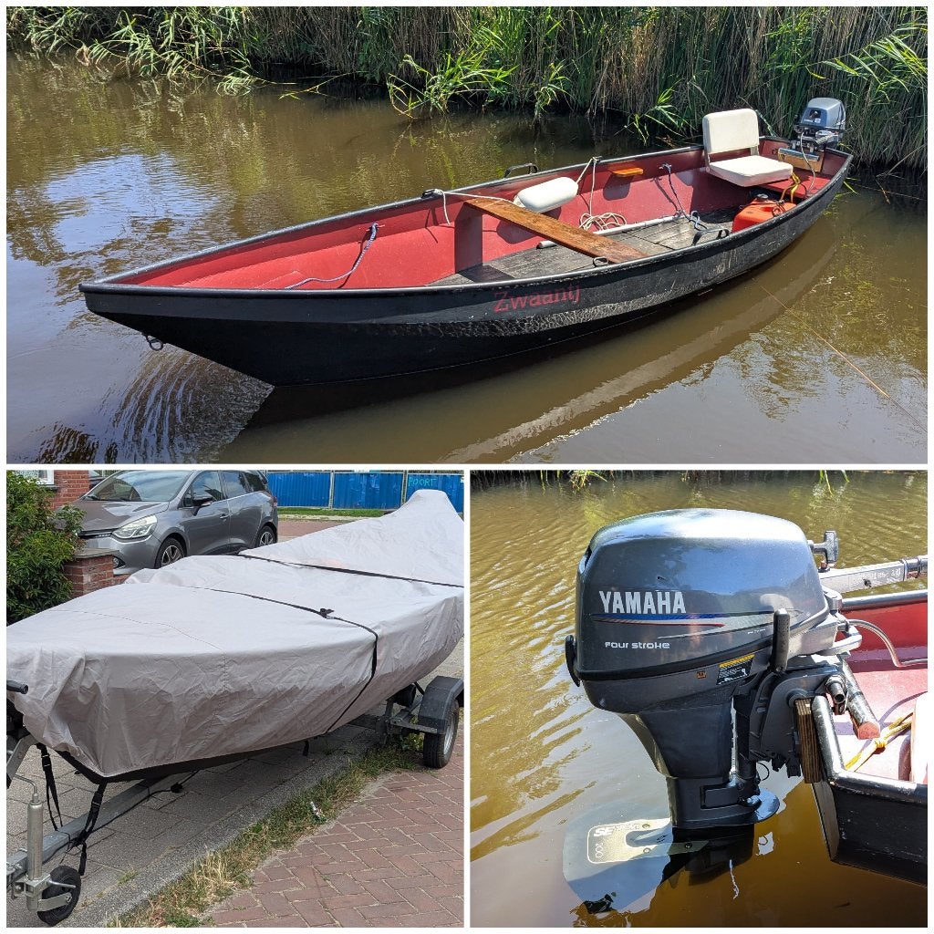 Vaarklare set: Stalen punter 4.75m + Yamaha 8pk + Trailer, Watersport en Boten, Ophalen, 8 pk, Gebruikt, Staal