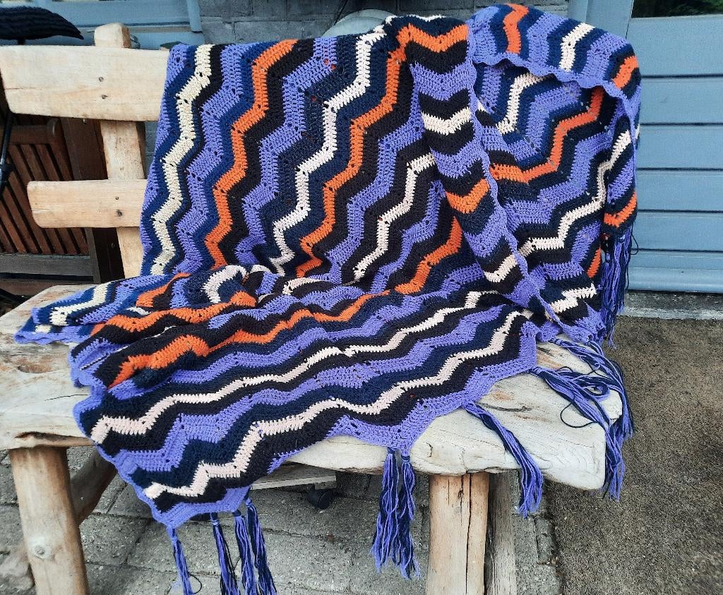 Retro 70's gehaakte sprei / plaid, Antiek en Kunst, Ophalen of Verzenden