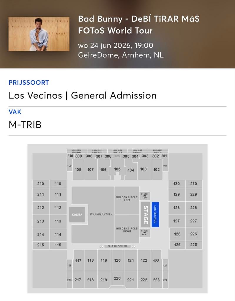 Los Vecinos tickets Bad Bunny - 24 juni 2026 Arnhem, Eén persoon, Juni