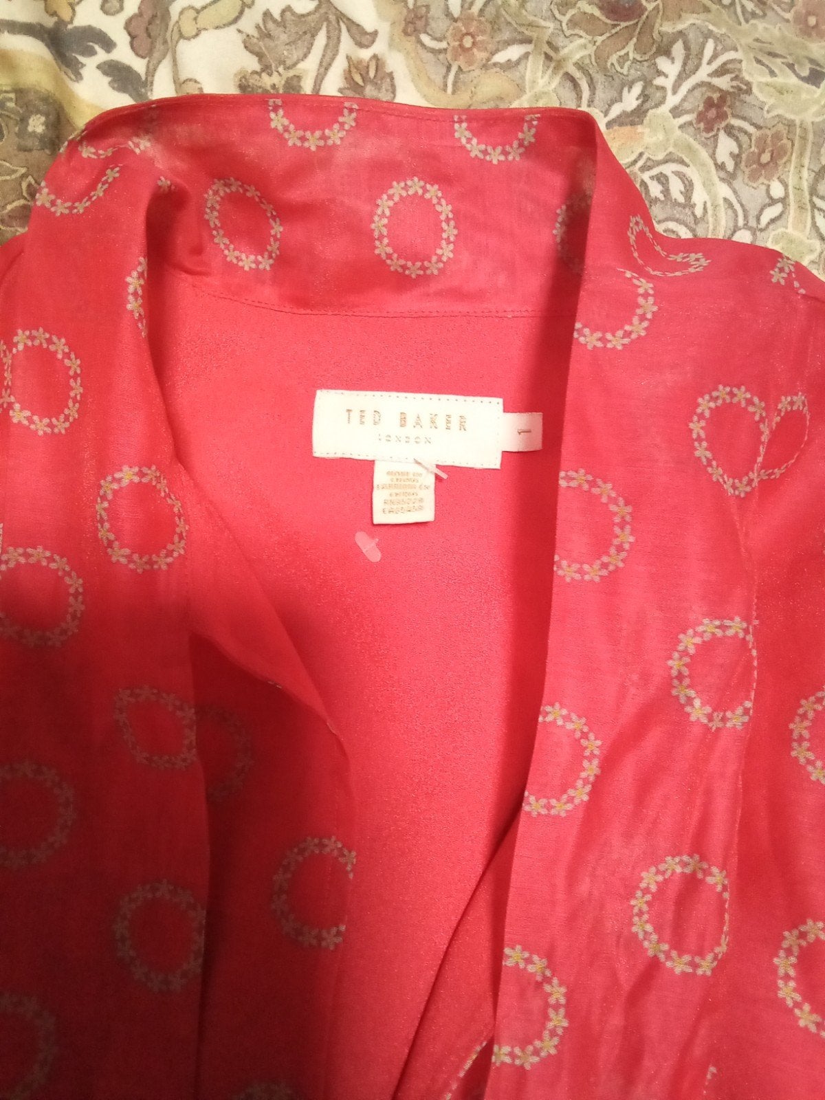 Ted Baker roze jurk met pofmouwen en cirkelprint, Ophalen of Verzenden, Zo goed als nieuw, Roze, Maat 36 (S)