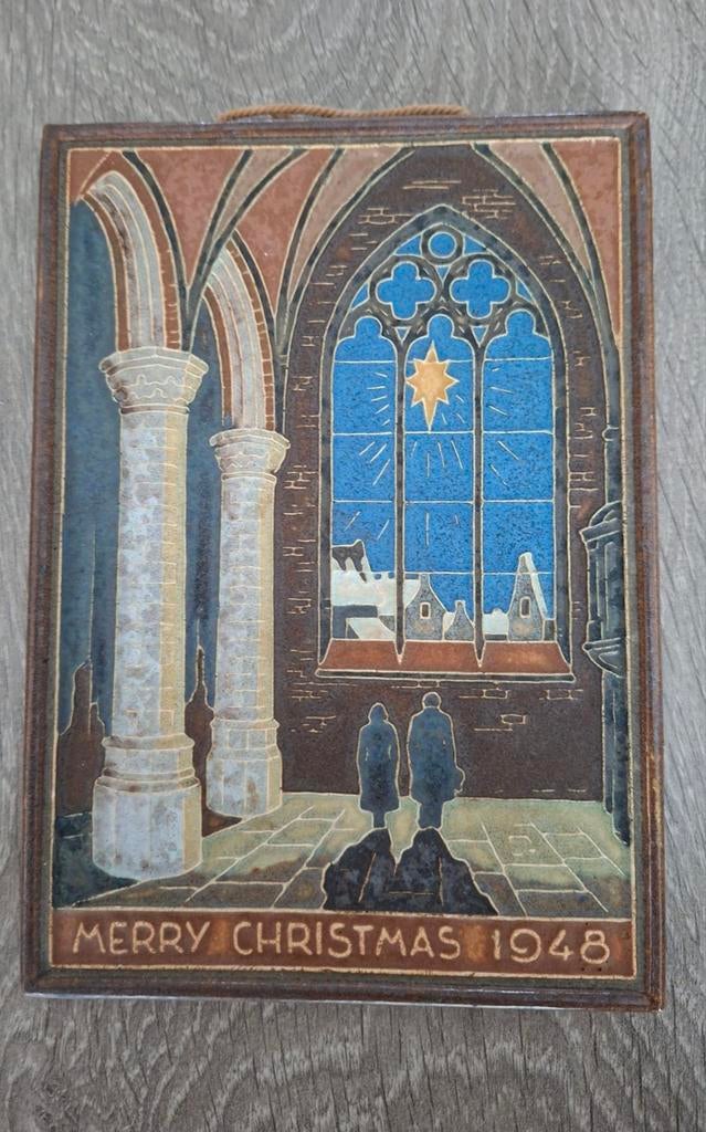 Porceleyne fles cloisonné-tegel Merry Christmas 1948, Ophalen of Verzenden