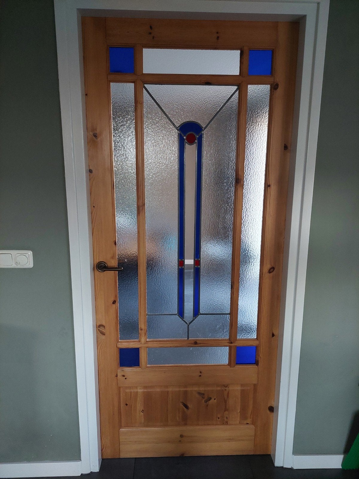 Grenen deur met glas en lood, Doe-het-zelf en Verbouw, Ophalen, Gebruikt, Binnendeur, Glas
