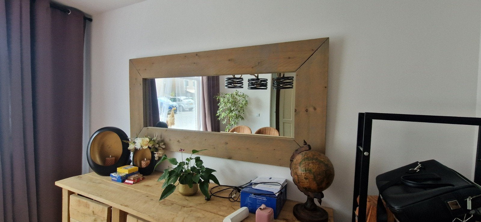 Grote spiegel met steigerhouten lijst 187x88 cm, Huis en Inrichting, Ophalen, Gebruikt, 75 tot 100 cm, 150 tot 200 cm
