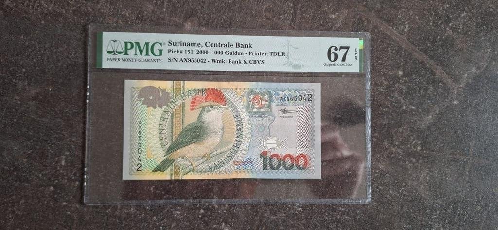 Suriname 1000 gulden 2000 UNC  PMG  67, Ophalen of Verzenden, 1000 gulden