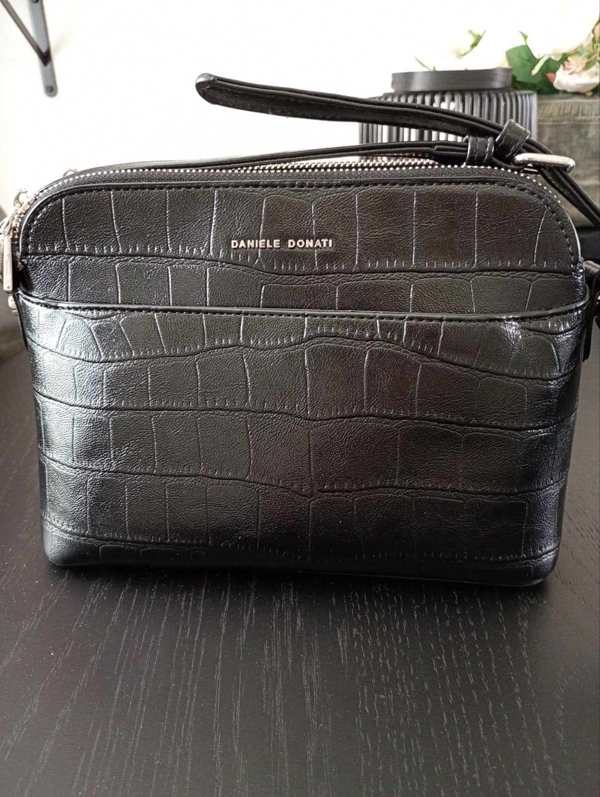 Croco schoudertas zwart, Ophalen, Nieuw, Zwart