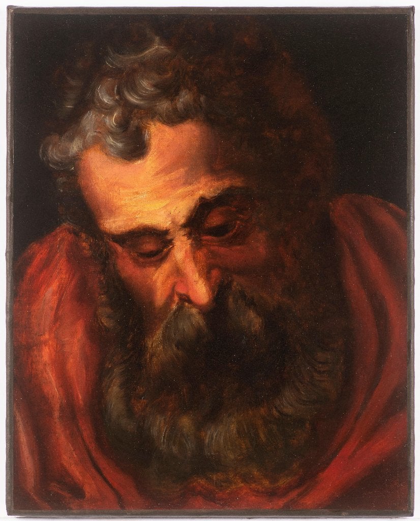 Vlaamse meester / Apostelstudie / Tronie – Olieverf op doek, Doek, Portret of Personen, Ophalen of Verzenden, Origineel werk