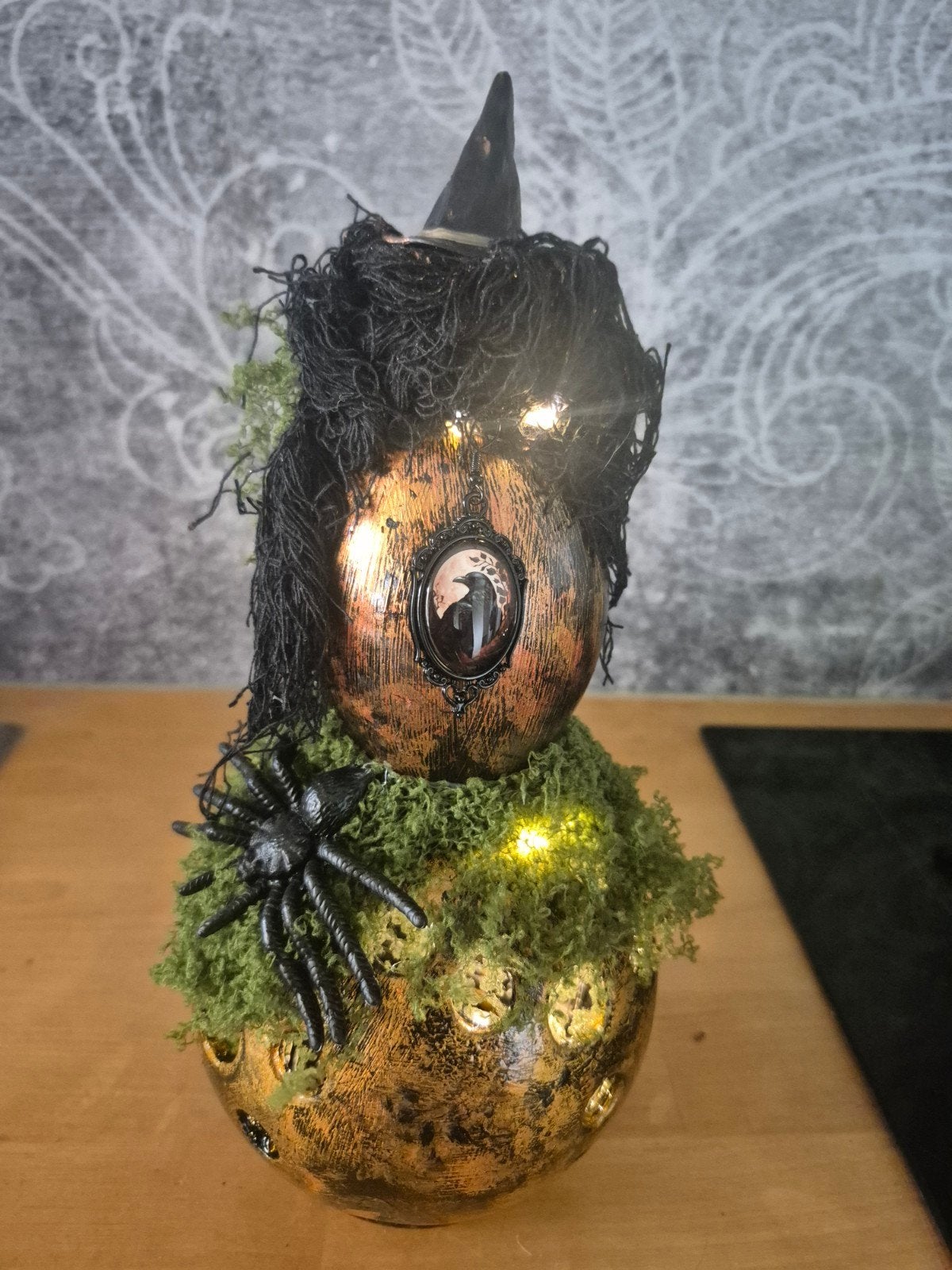 Handgemaakt Herfst-Heksentafreel op waxinelicht houder 26x10, Ophalen of Verzenden, Nieuw, Versiering, Halloween of Griezel