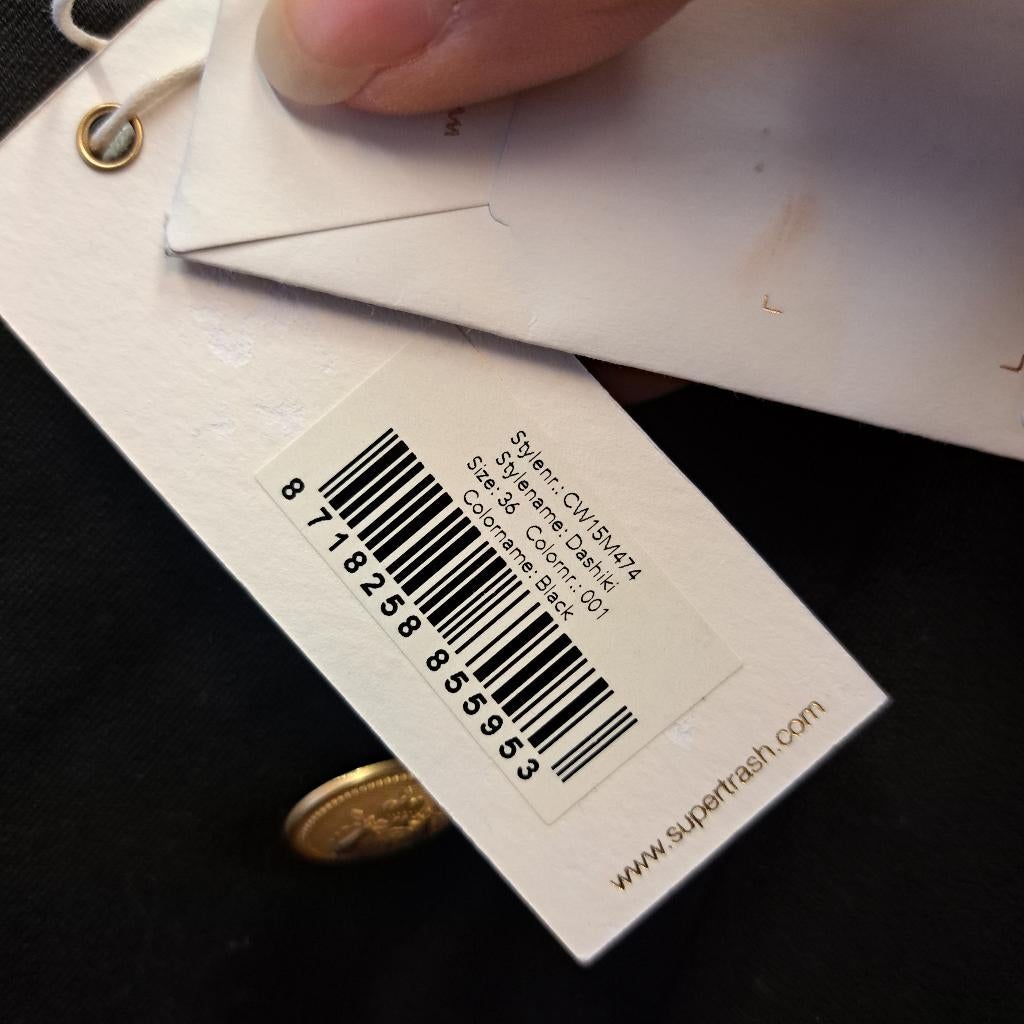 Supertrash nieuwe jurk zwart gouden knopen open stuk S 44684, Kleding | Dames, Supertrash, ., Zwart, Nieuw