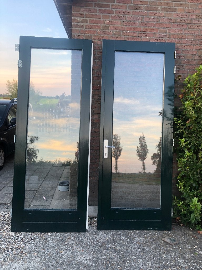 |Hardhouten dubbele buiten deuren| dubbelglas| 243x184,5|, Ophalen, Gebruikt, Buitendeur, Glas