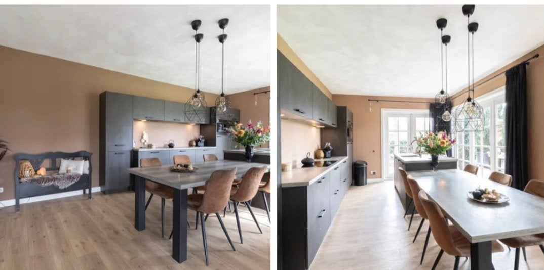 Zwarte Keuken uit 2018 met Spoeleiland en Tafel, Huis en Inrichting, Keuken | Complete keukens, Ophalen of Verzenden, Gebruikt