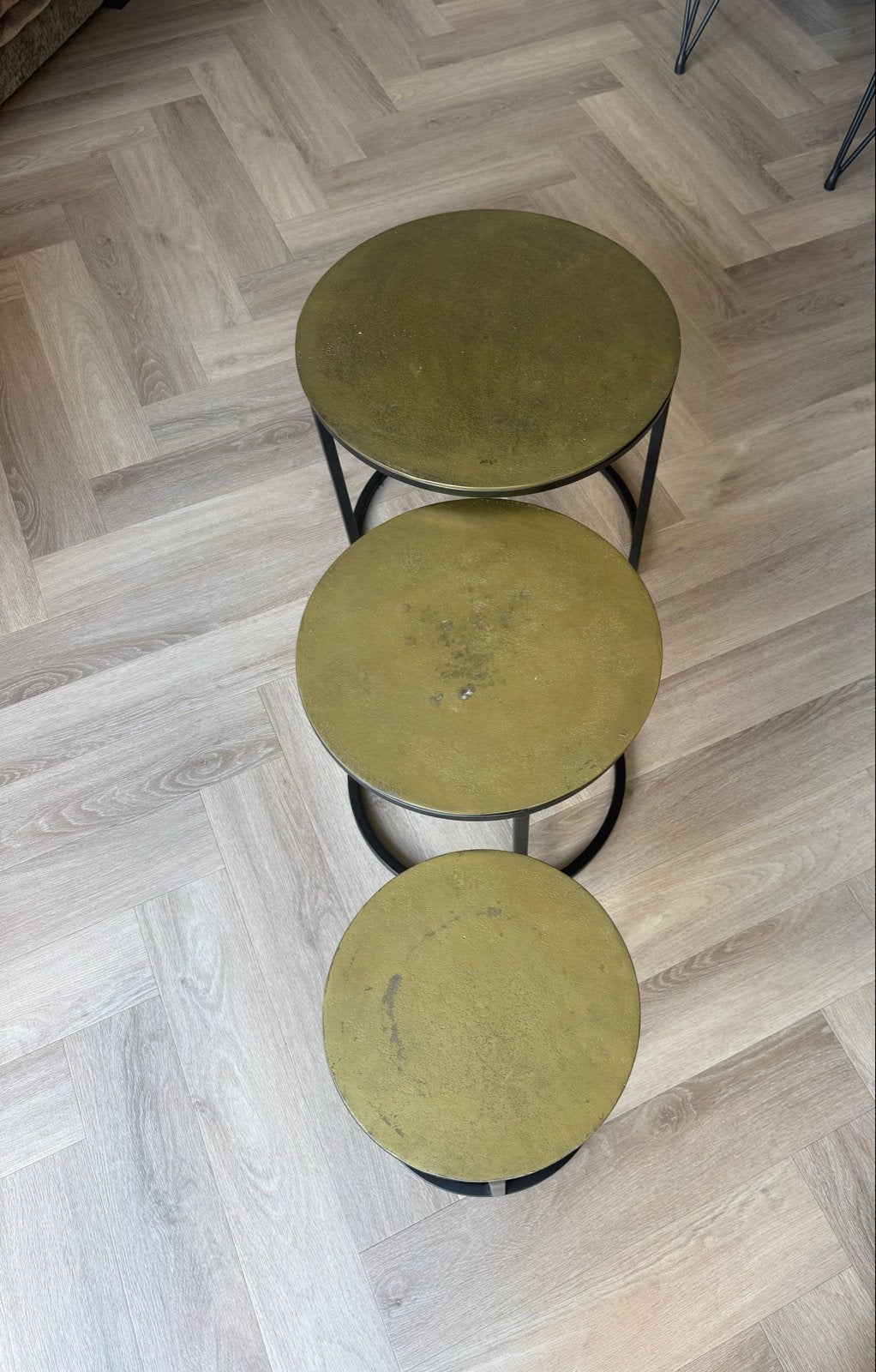 Set van 3 gouden bijzettafeltjes, Ophalen, Minder dan 45 cm, Minder dan 55 cm, Gebruikt