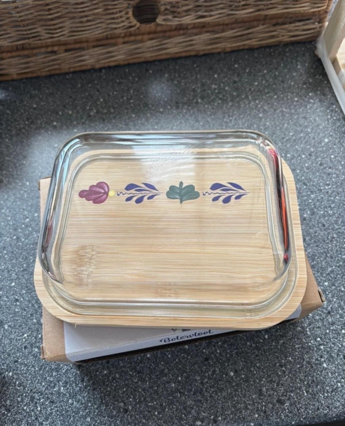 Nieuwe Boerenbont botervloot met glazen deksel, Huis en Inrichting, Ophalen, Overige typen, Hout, Nieuw