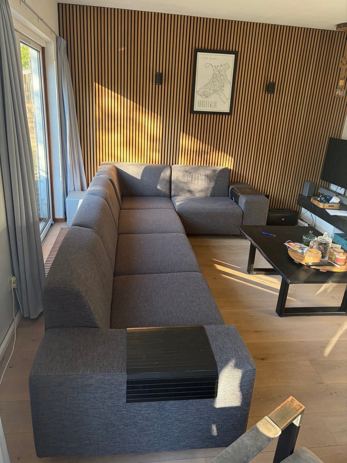 Antracietgrijze hoekbank van hoge kwaliteit, 380x210x90 cm, Huis en Inrichting, Ophalen, Gebruikt, Hoekbank, 300 cm of meer