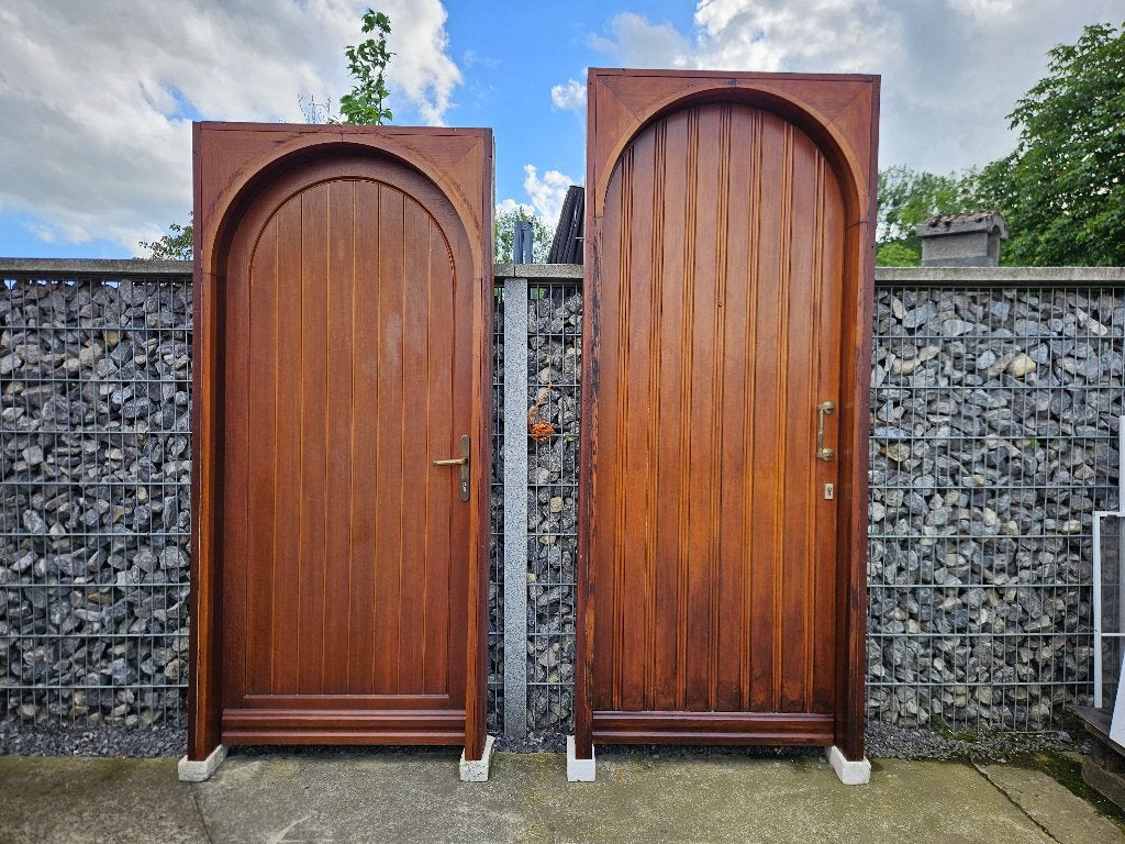 Unieke Voordeur en Achterdeur in Sapeli mahonie Hout, Doe-het-zelf en Verbouw, Deuren en Horren, Gebruikt, Buitendeur, 215 cm of meer