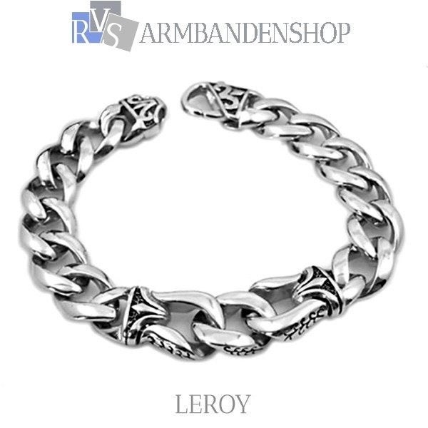 Rvs armband "Leroy" 22.2 cm heren RVS zilver staal, Sieraden, Tassen en Uiterlijk, Armbanden, Verzenden, Nieuw, Zilver, Staal