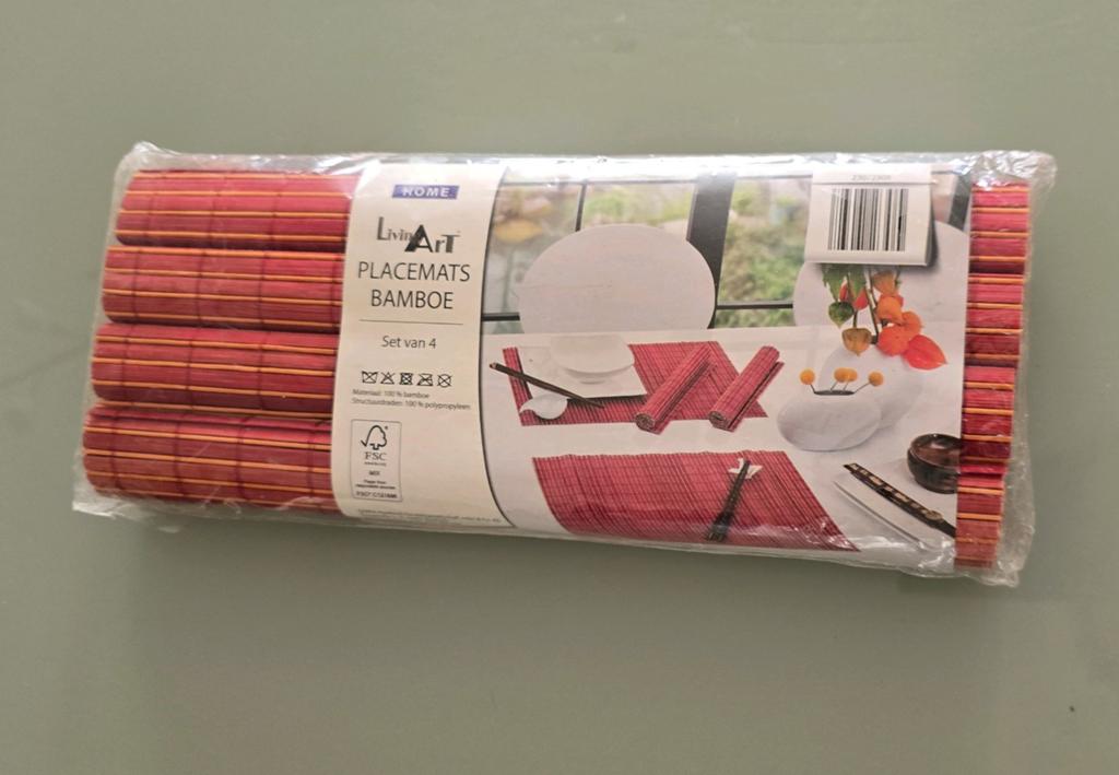 Bamboe placemats set van 4 - Rood, Overige typen, Nieuw, Ophalen of Verzenden, Natuurlijk materiaal