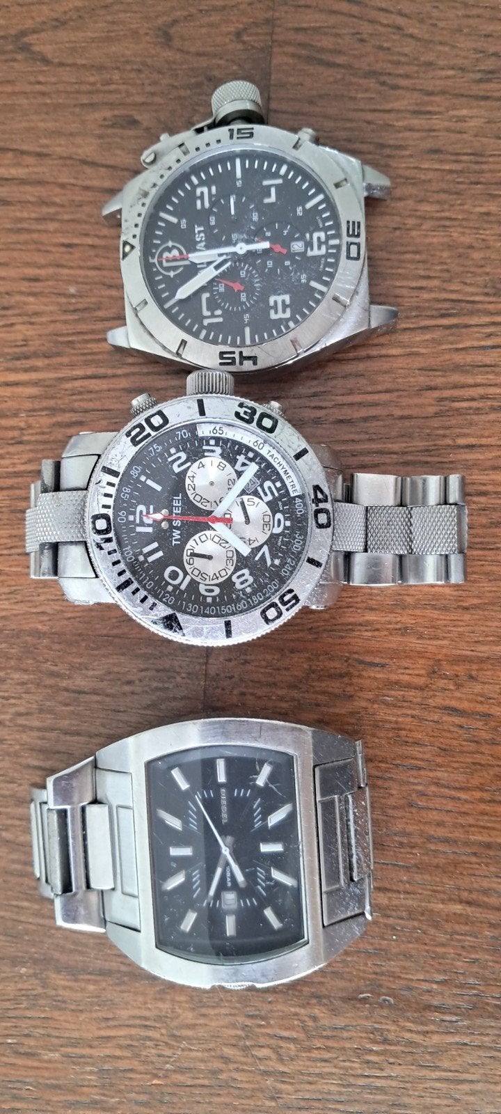 3 horloges voor onderdelen (o.a. TW Steel, Diesel), Overige merken, Staal, Gebruikt, Staal