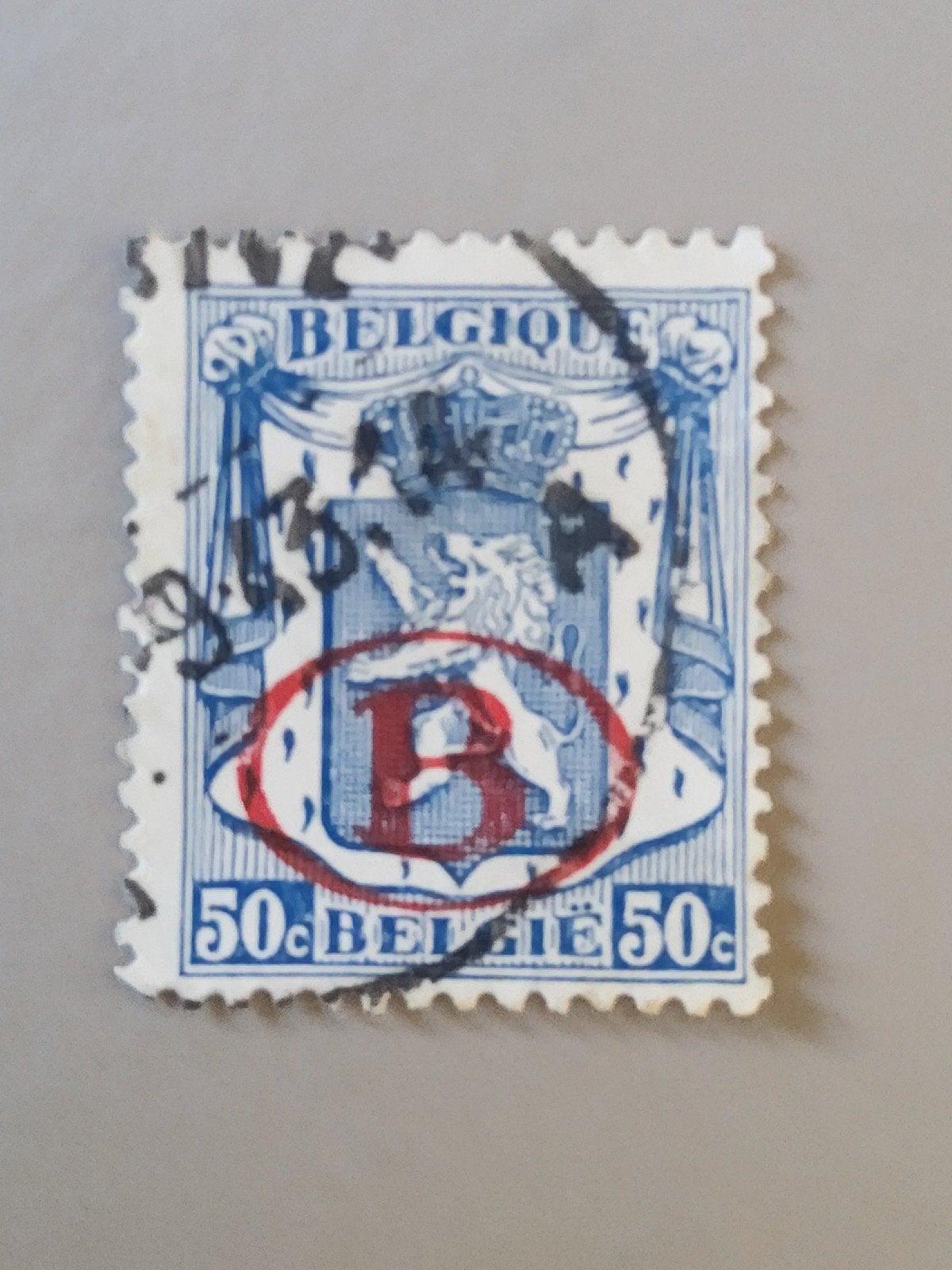 Belgische postzegel 50c met stempel - BELGIQUE, Met stempel, Verzenden, Frankeerzegel, Gestempeld