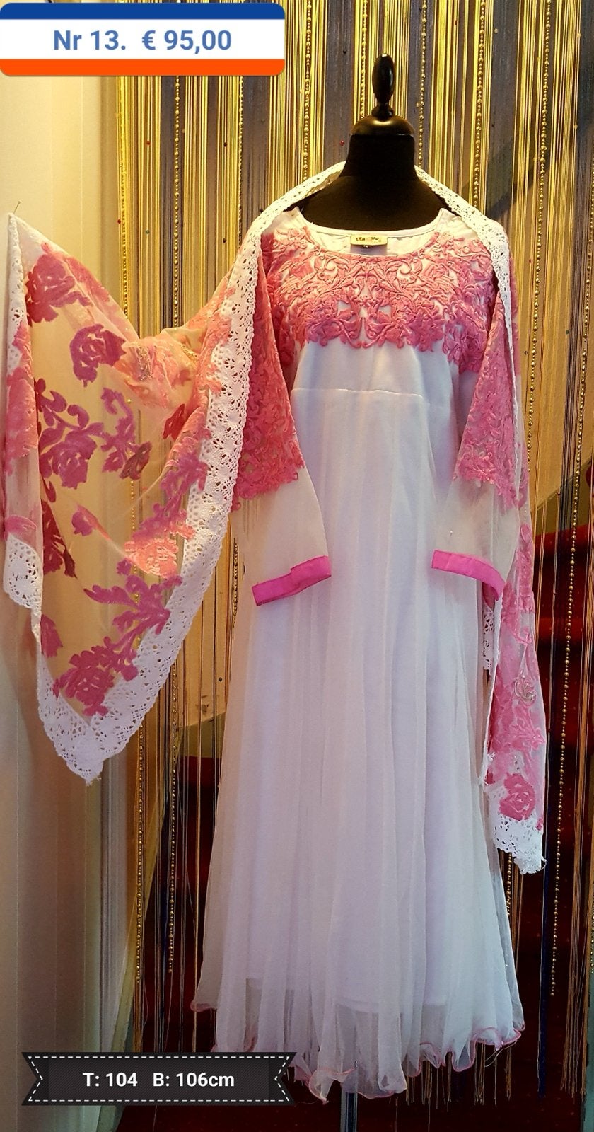 Elegante Witte Jurk met Roze Kant en Sjaal, Maat 38/40 (M), Wit, Nieuw, Ophalen of Verzenden
