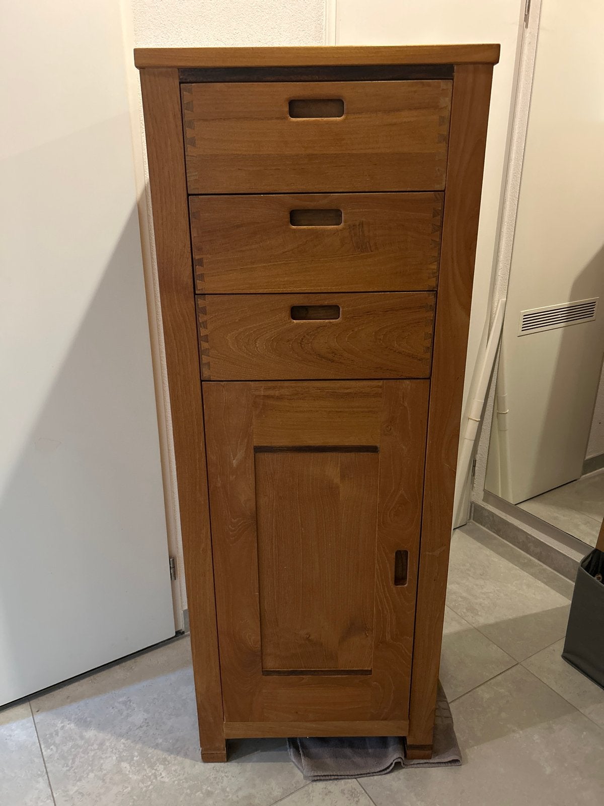 Teakhouten kastje met laden en deurtje, Huis en Inrichting, Kasten | Ladekasten, Ophalen, Gebruikt, Teakhout, 50 tot 100 cm