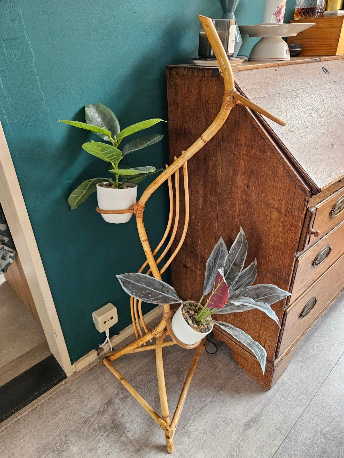 Vintage Rotan Plantenstandaard, Huis en Inrichting, Woonaccessoires | Overige, Ophalen, Vintage, Gebruikt, Natuurlijk materiaal