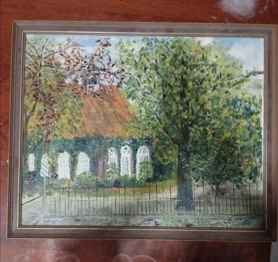 Olieverf Schilderij op Canvas - Landschap 50x40 cm, Overige stijlen, Doek, Ophalen of Verzenden, Gedateerd