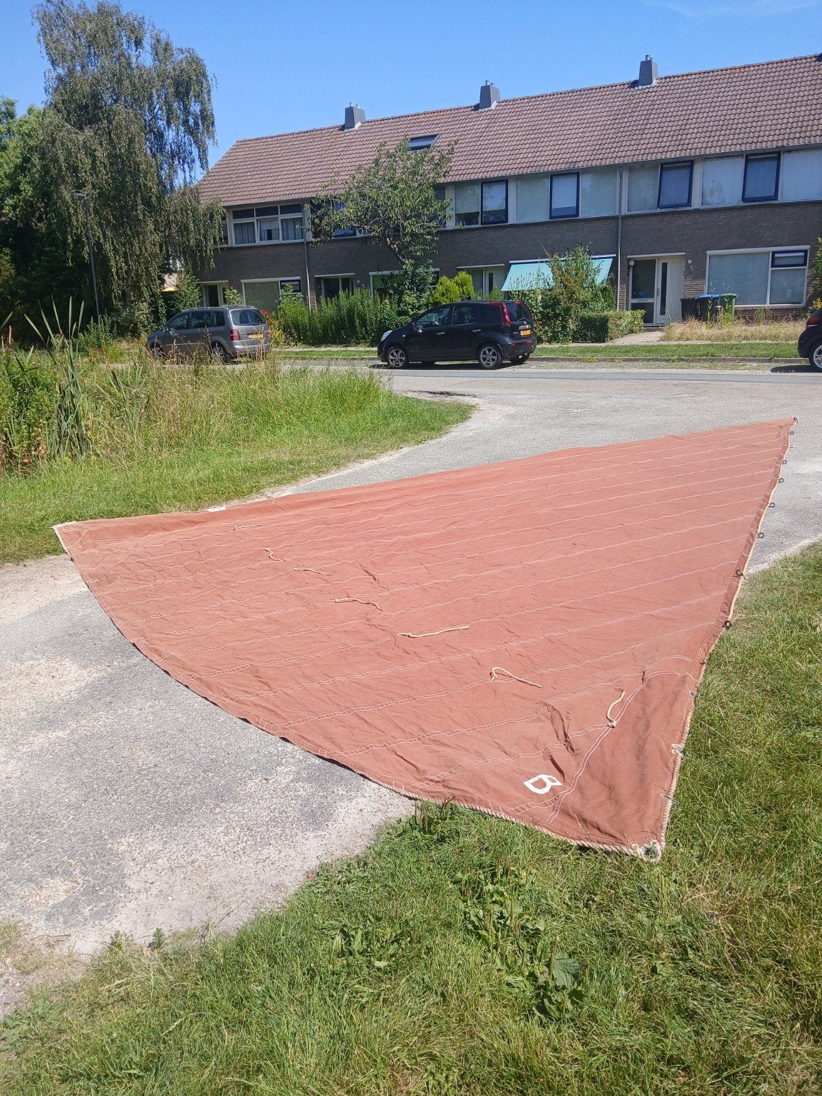 Set bijna nieuwe katoenen voor zeilen van zeilmaker Den Boer, Watersport en Boten, Ophalen, Nieuw, Toebehoren, 15 tot 30 m²