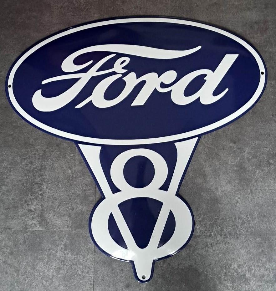 Ford V8 emaillen reclame bord kado garage showroom mancave, Reclamebord, Ophalen of Verzenden, Zo goed als nieuw, Info@americansaleshop.nl