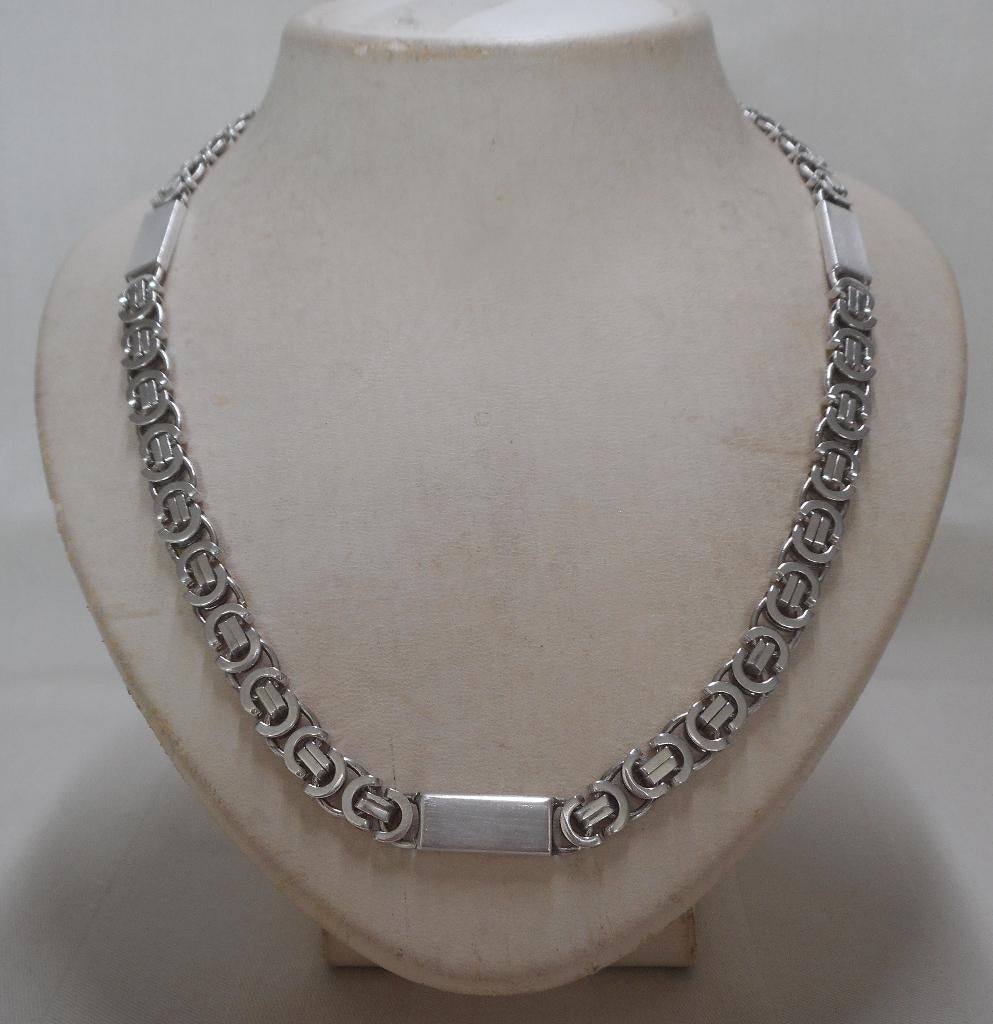 Zilveren koningsketting platte schakel nr.1482, Sieraden, Tassen en Uiterlijk, Kettingen, Verzenden, Zo goed als nieuw, Zilver