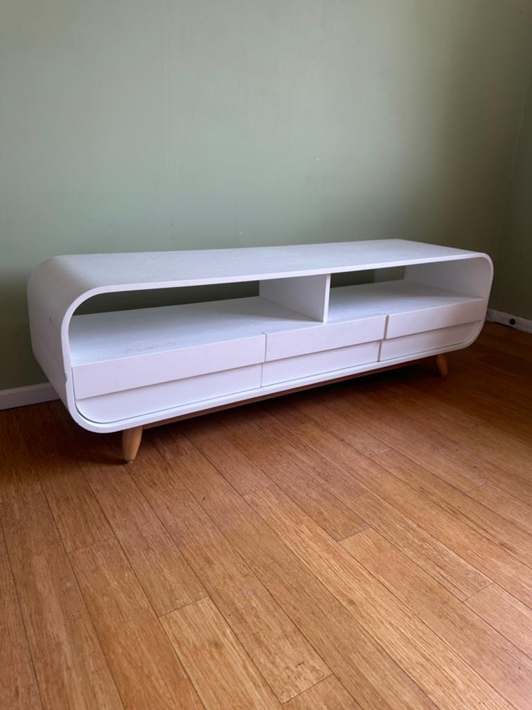 Tv meubel wit - hout - Made com - scandinavisch design, Ophalen, Gebruikt, 100 tot 150 cm, Scandinavisch