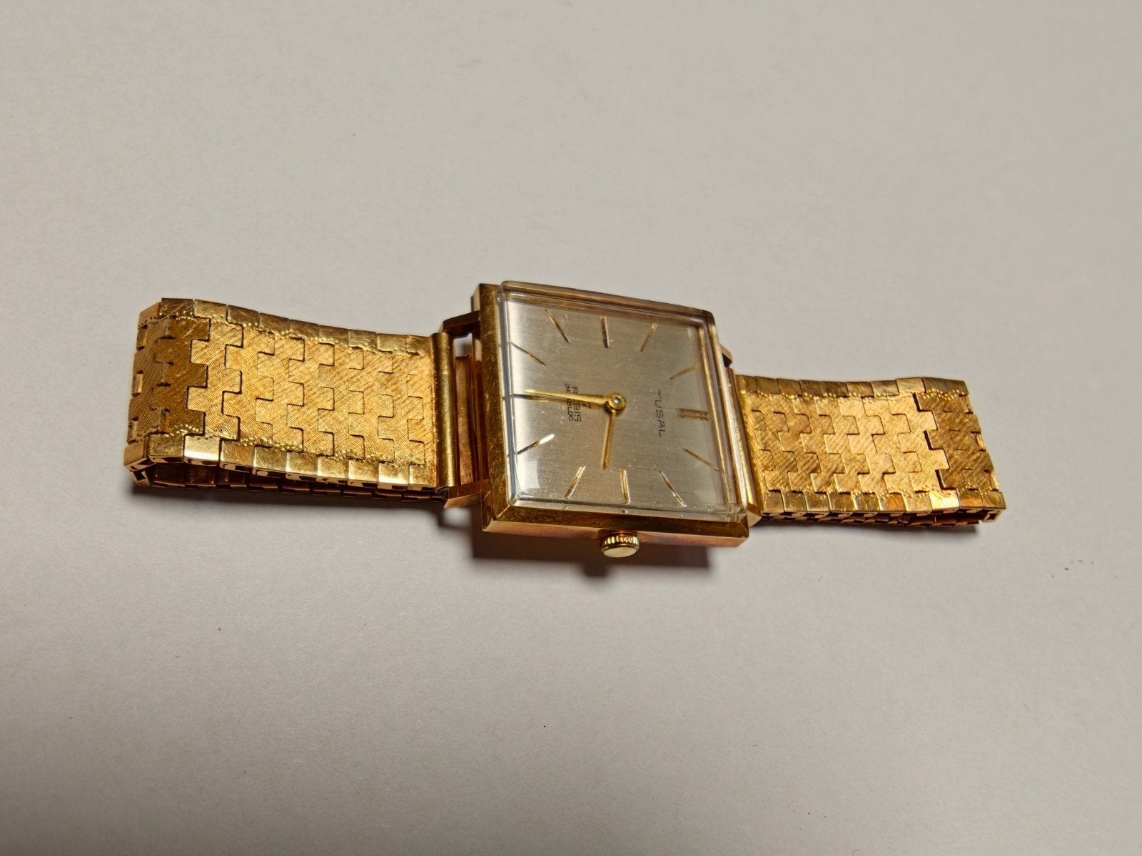 14K Gouden Herenhorloge Tusal 17 Rubis Incabloc Superplat, Sieraden, Tassen en Uiterlijk, Horloges | Heren, Overige merken, Gebruikt