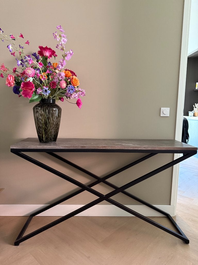 Sidetable van mangohout, Huis en Inrichting, Tafels | Sidetables, Ophalen, 100 tot 150 cm, Zo goed als nieuw, 25 tot 50 cm