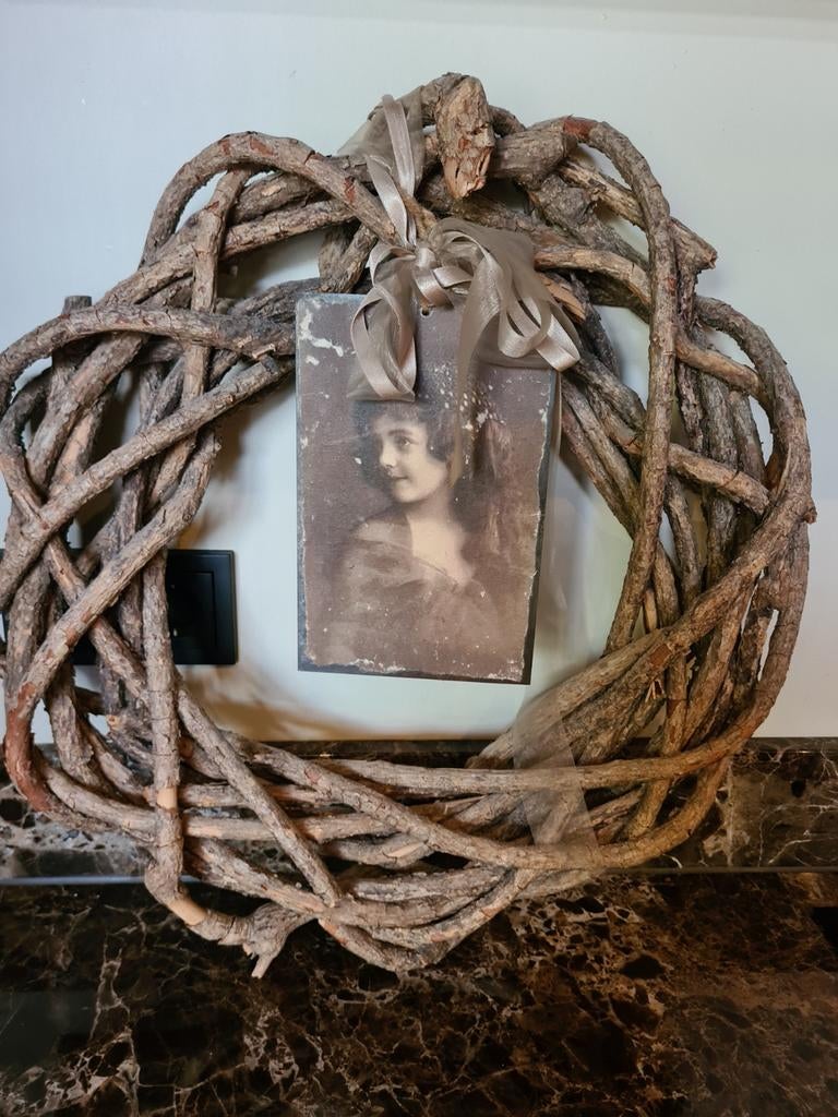 Krans  bruin van gedroogde takken. landelijk/ brocante, Ophalen of Verzenden