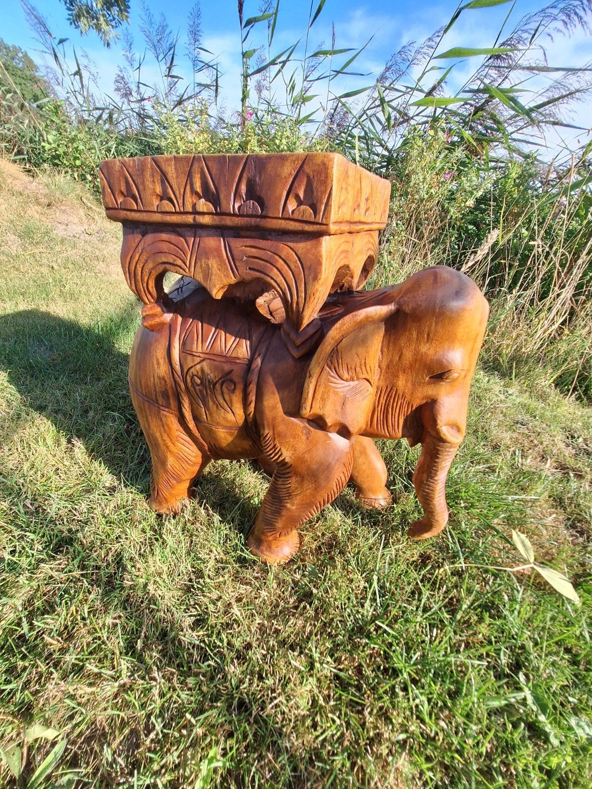 Massief houten olifant bijzettafel/plantenstandaard, Ophalen
