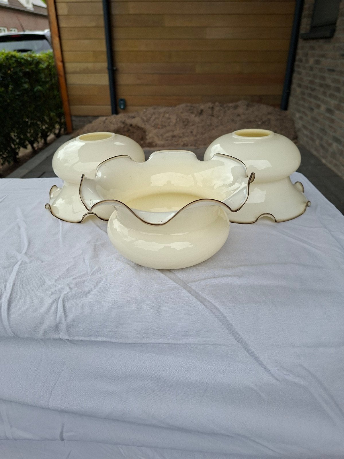 Vintage Opalen Glazen Lampenkap, Gebruikt, Ophalen of Verzenden, Vintage, Retro, Klassiek, Crème