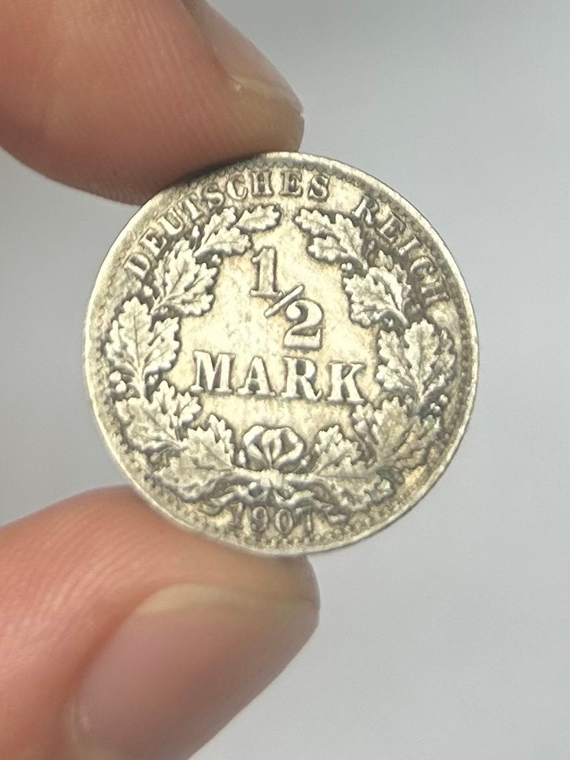 Duitse 1/2 Mark zilveren munt 1907 A, Postzegels en Munten, Ophalen of Verzenden, Duitsland, Losse munt, Zilver