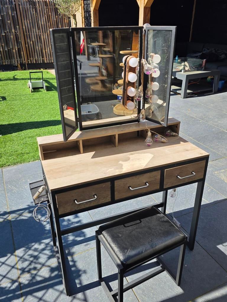 Make up tafel met spiegel en krukje, Ophalen of Verzenden, 50 tot 100 cm, Minder dan 100 cm
