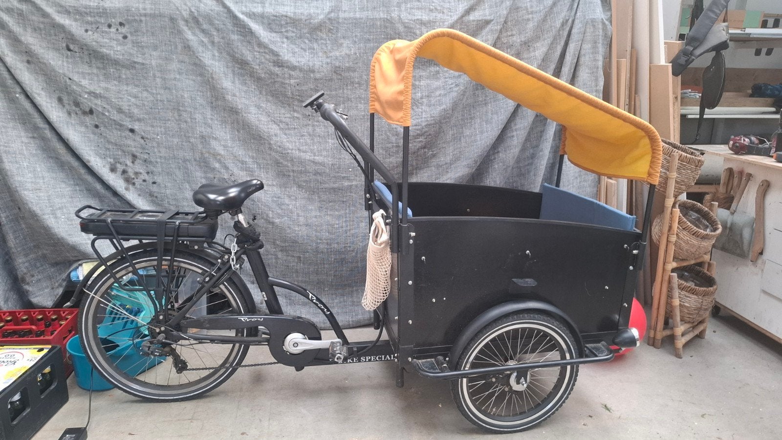 Elektrische bakfiets met huif - Ideaal voor 4 kinderen, Fietsen en Brommers, 4 kinderen of meer, Gebruikt, Elektrisch, Schijfrem