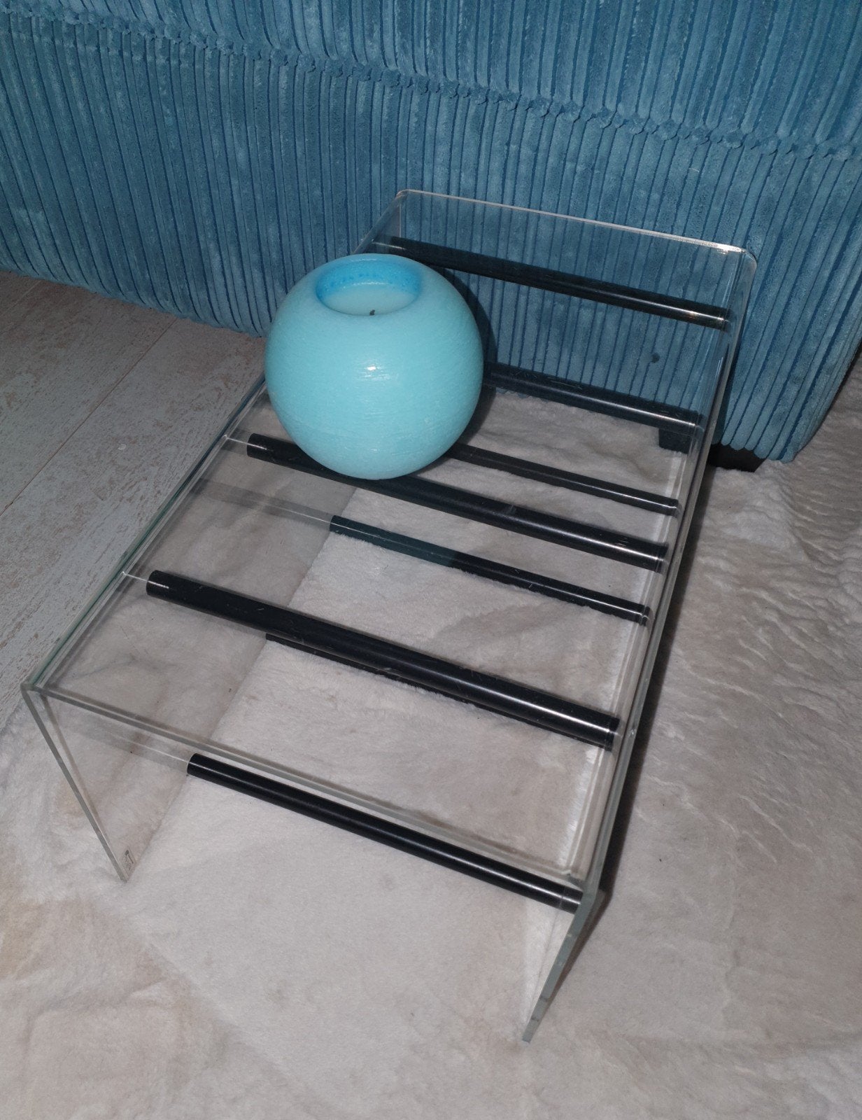 Plexiglas lectuurbak/houtblokhouder/tafeltje lui-art design, Ophalen, Zo goed als nieuw, Kunststof