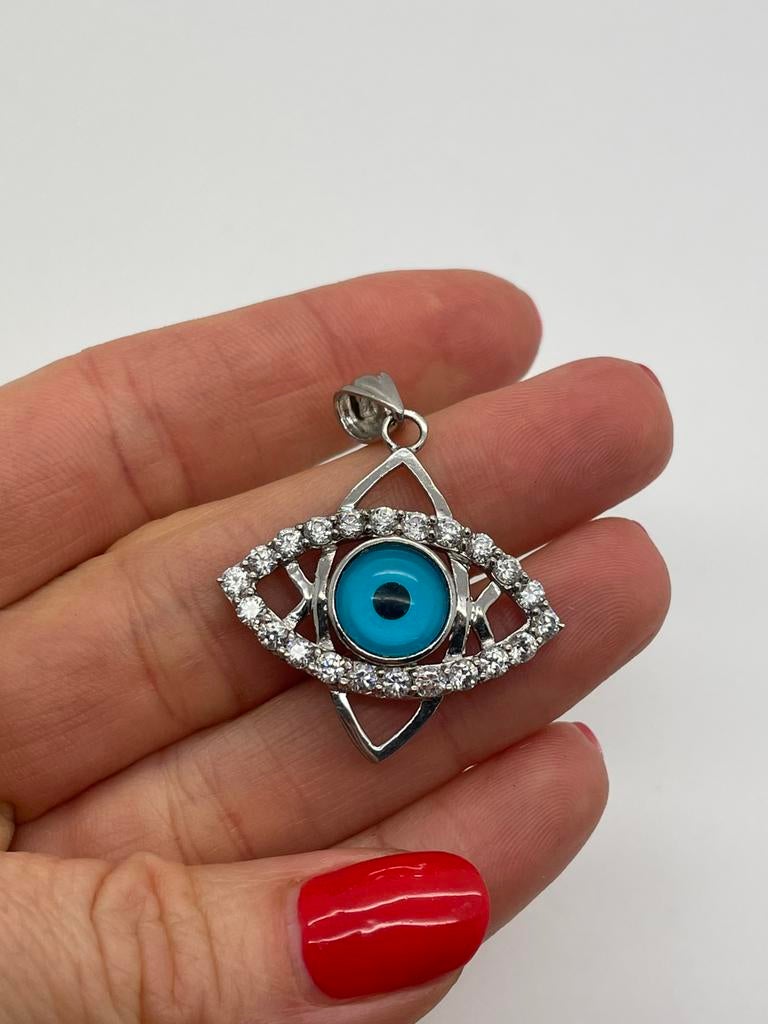 D738 Prachtige zilveren hanger Turks oog, Overige voorstellingen, Ophalen of Verzenden, X, Zilver