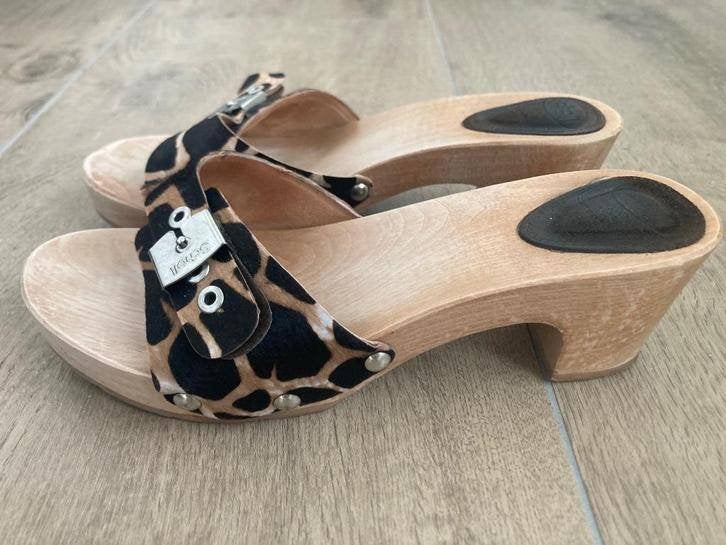 Halfhoge kleppers met panterprint van Scholl in mt 40, Scholl, Overige kleuren, Zo goed als nieuw, Sandalen of Muiltjes