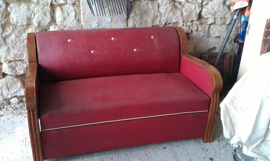 Vintage slaapbank, Ophalen, Gebruikt, 90 cm, Tweepersoons