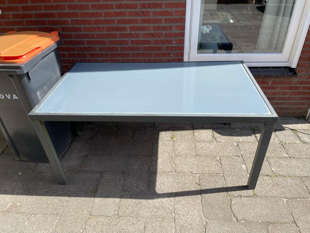 Tuintafel met aluminium frame en glazen blad 160x90cm, Tuin en Terras, Ophalen, Gebruikt, Rechthoekig, Aluminium