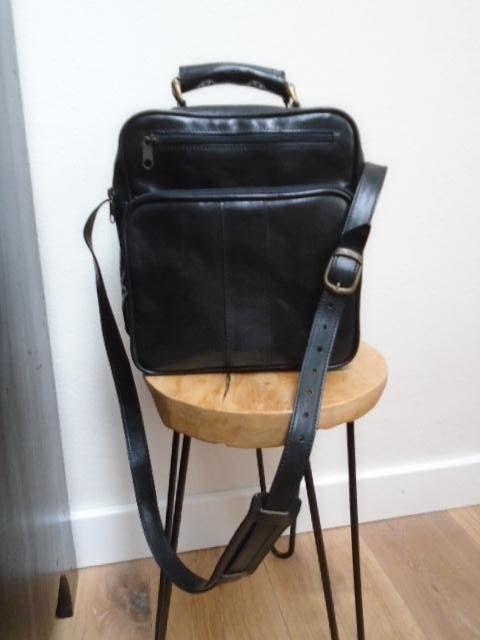 zwarte leren schoudertas, compacte reistas handbagage, Overige merken, Zwart, Nieuw, Ophalen of Verzenden