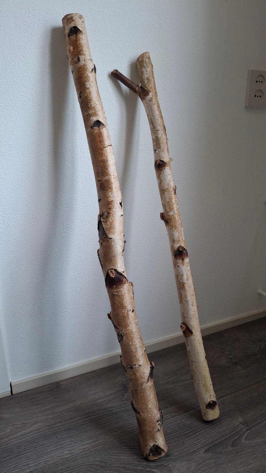 2 Berkenstammetjes, 90 cm, decoratie, Hout, Beige, Ophalen of Verzenden, Landelijk