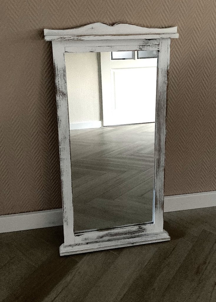 Shabby Chic Spiegel - Wit Houten Frame hxbxd 85x45x4,5cm, Ophalen, Minder dan 50 cm, Zo goed als nieuw, Minder dan 100 cm
